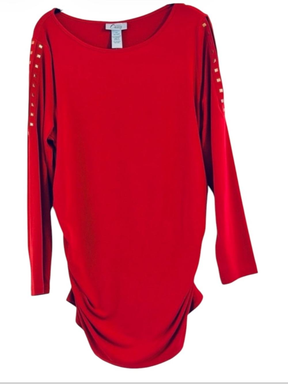 Catherines Curvy Red Cold Shoulder Top Gold Pyramid Stud Plus Size 0X 14/16W